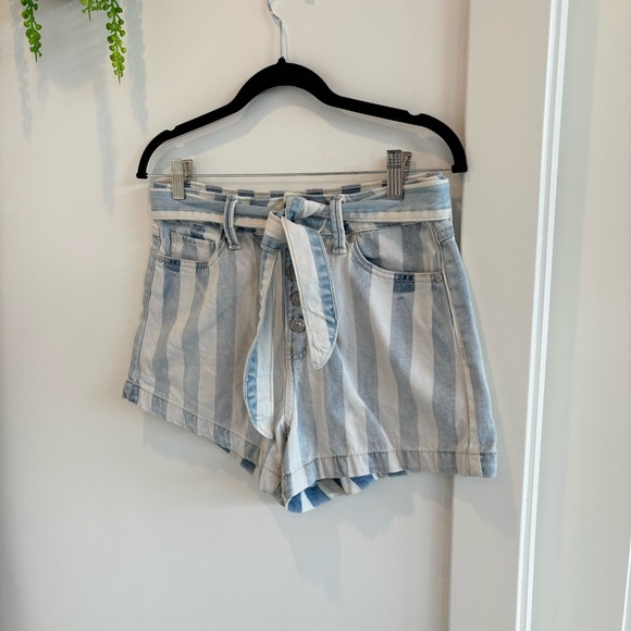 Rewash Brand Striped Denim Super High Rise Paperbag Shorts Women's Size 9/29 - Picture 2 of 11